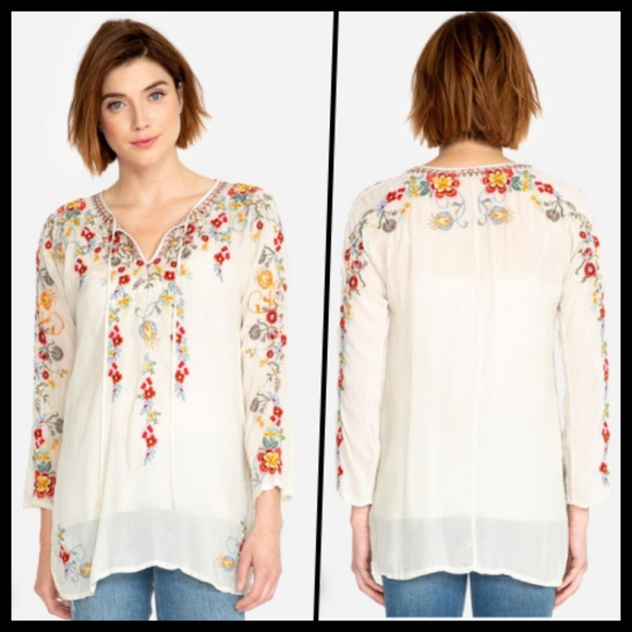 Johnny Was Tops - Johnny Was Autumn Bloom Floral Embroidered Tunic M